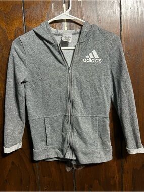 adidas Kids Gray Full-Zip Hoodie with Logo